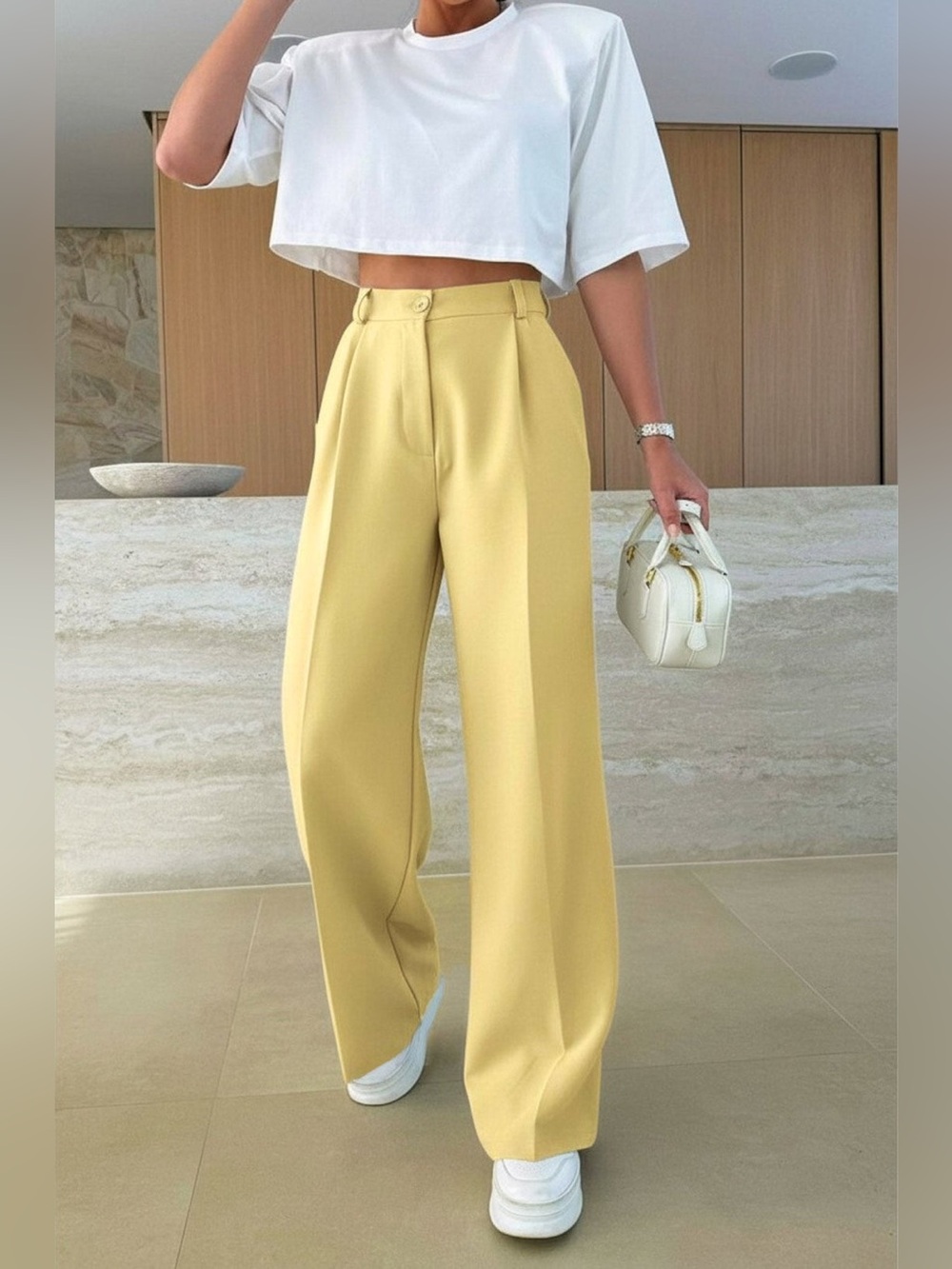 KYM POCKET DETAIL WIDE LEG TROUSERS-YELLOW